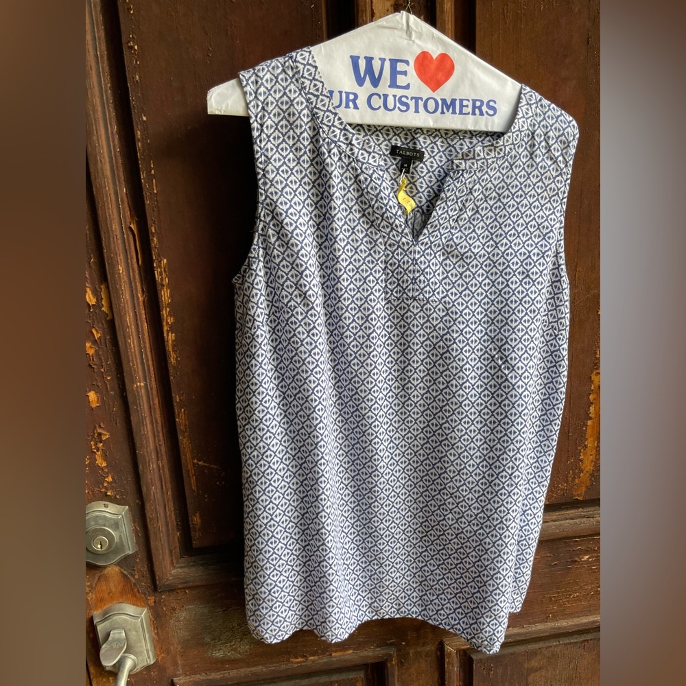 Talbots blue and white print tank top